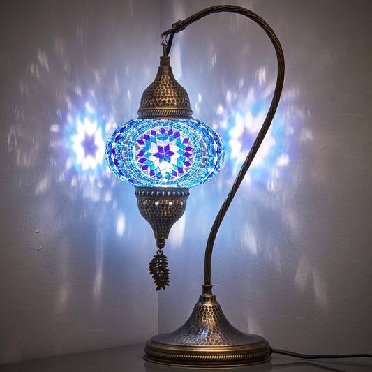 Moroccan Tiffany Style Handmade Colorful Mosaic Table Desk Bedside Night Swan Neck Lamp Light Lampshade, 19 Inch