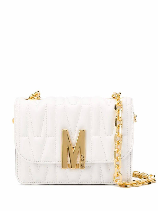 M-Plaque Leather Crossbody Bag, Women's, White, Authenticity Guarantee, From Madaluxe Vault